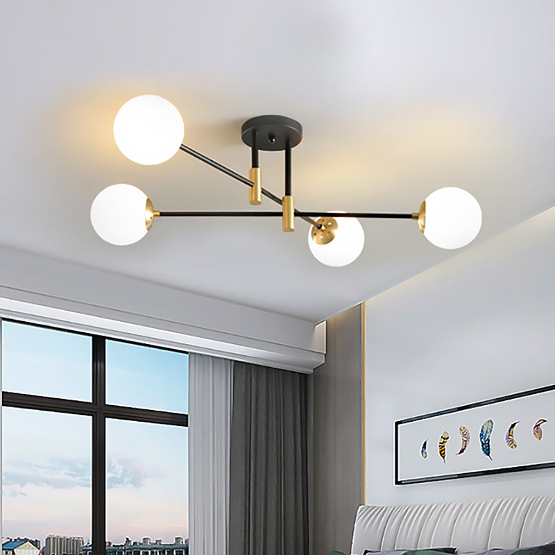 Modernist Black Glass Sphere Semi Flush Mount Light Fixture with Linear Arm - 4/6/8 Lightsslider_item_LFLh6v